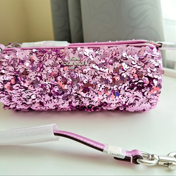 Coach Nolita Barrel Bag Lilac Pink Sequins Silver Hardware Style CQ589 - Picture 5 of 14